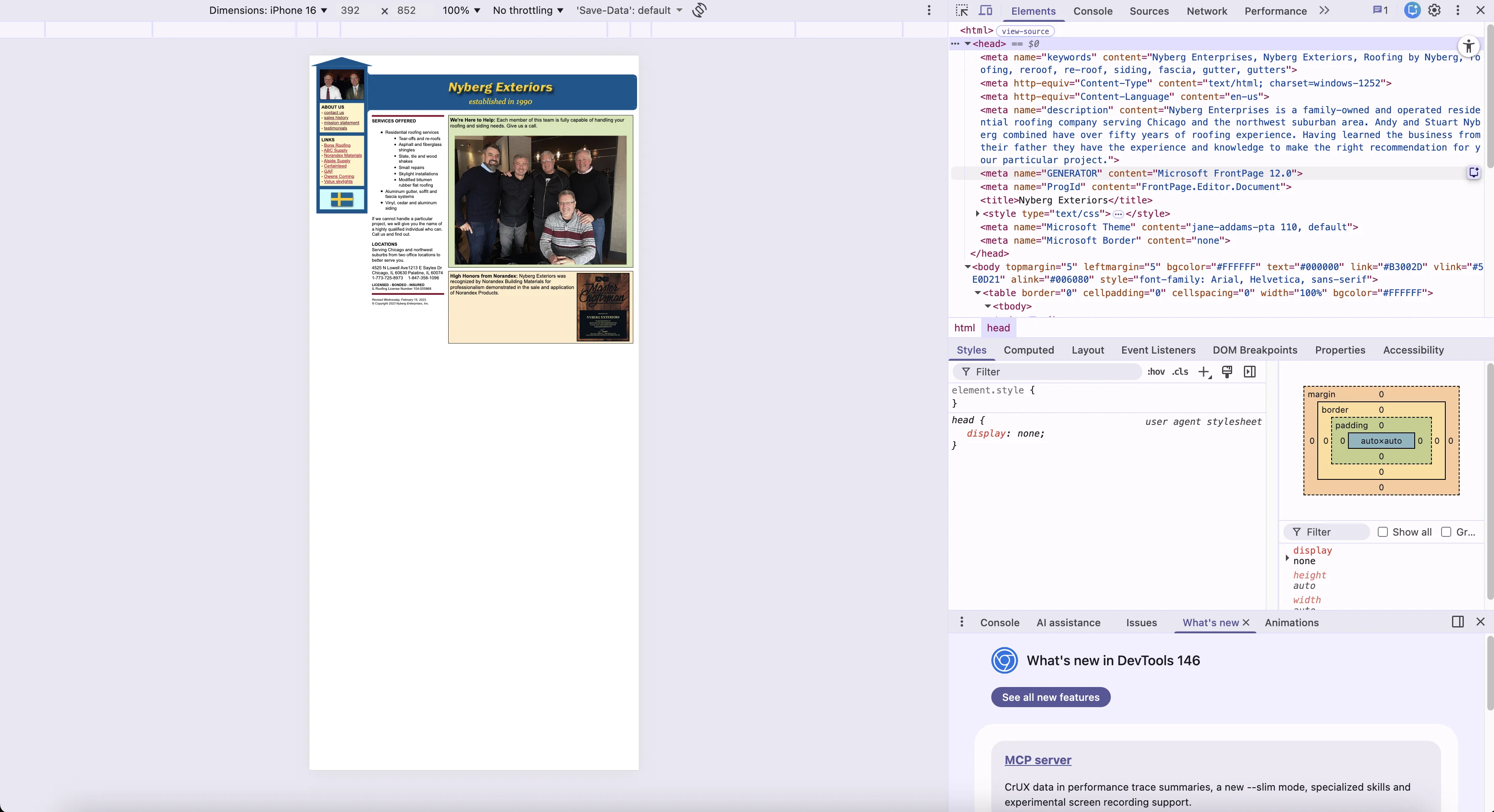 Mobile view showing small text and cramped tap targets