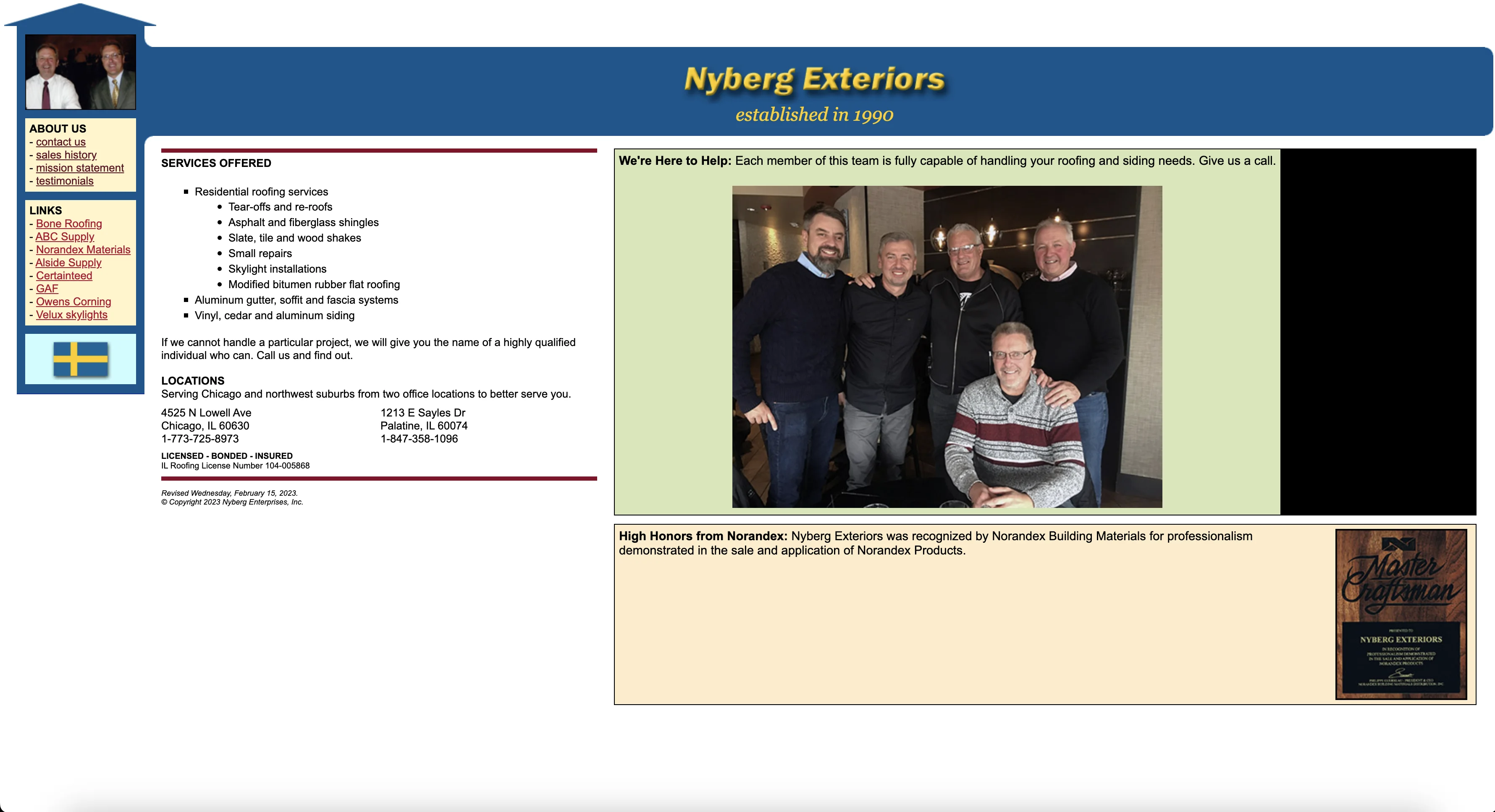 Nyberg Exteriors website hero and team image