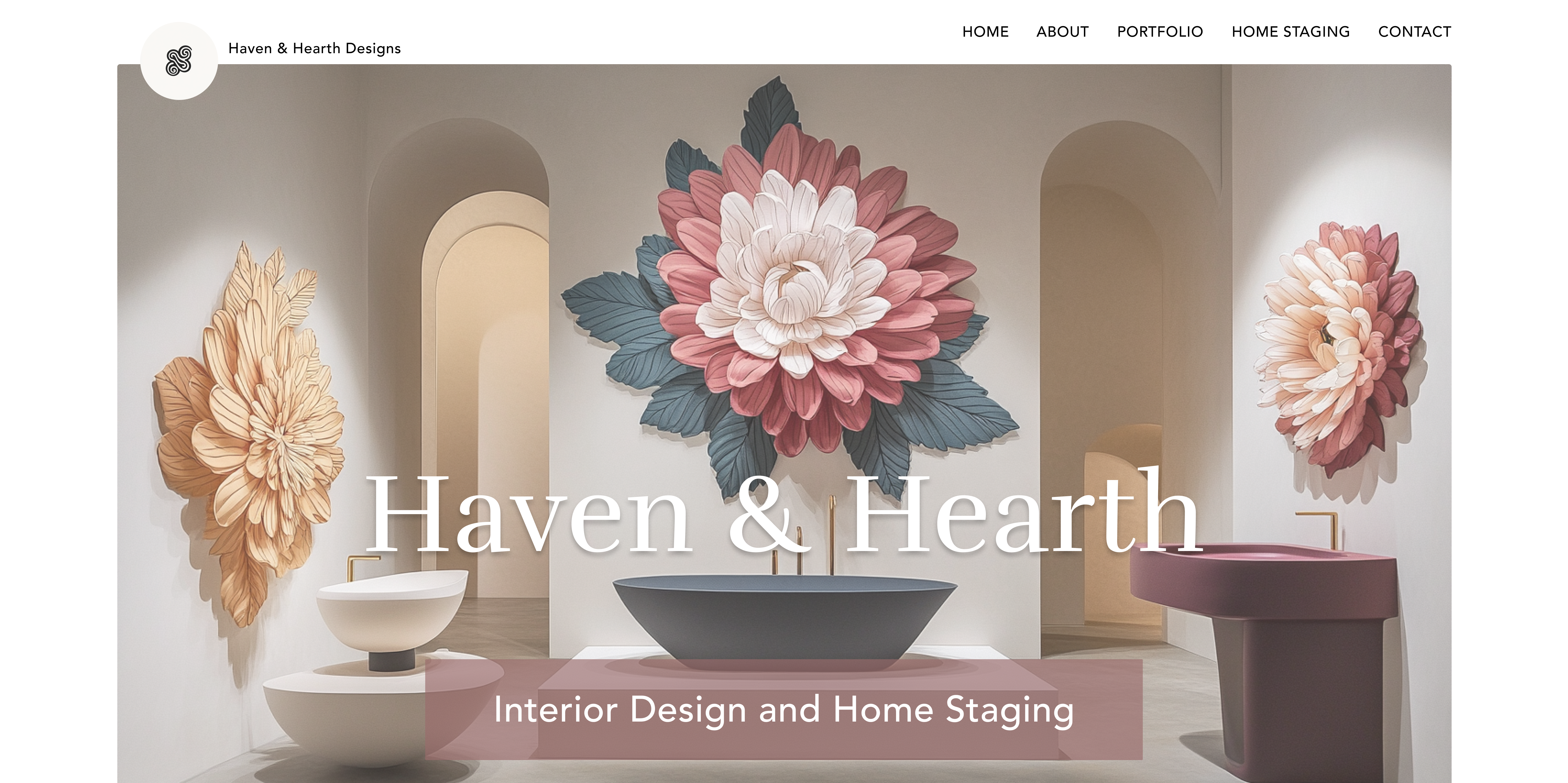 Mockup home page web design of fictional interior design business